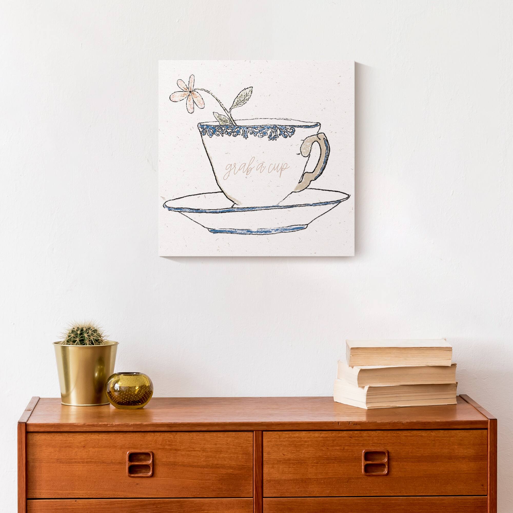 Tea Cup With Flower 12" x 12" Canvas Wall Art